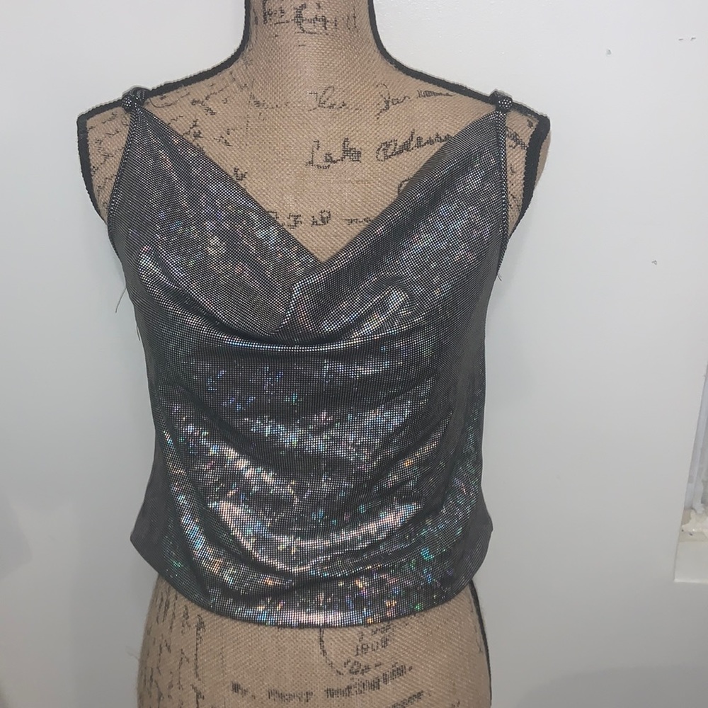 *NEW W/OUT TAGS* Silver Shimmer Tank w/ Cowl Neck